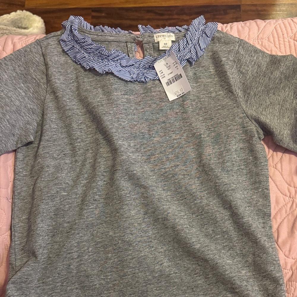 Cat & Jack Gray Tee with Blue Striped Collar